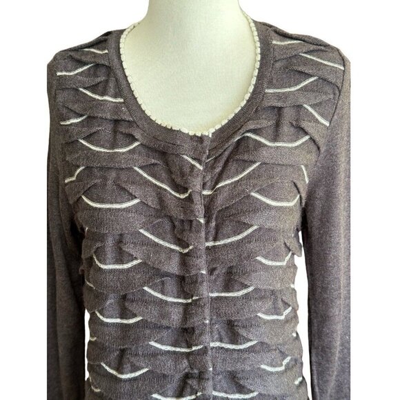 Anthropologie Sparrow Brown Scalloped 3/4-Sleeve Snap Closure Cardigan Sz M - Picture 6 of 12